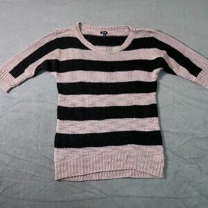 Splendid Wool Mohair Blend Rugby Stripe Sweater Tunic Relaxed Black Tan Medium
